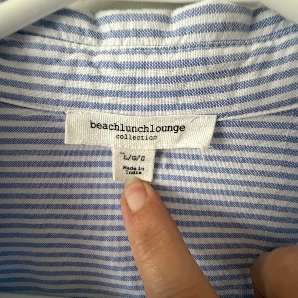 Beachlunchlounge Blue White Striped Cotton Button Down Relaxed Oxford Shirt L - Picture 3 of 9